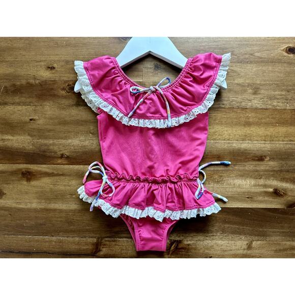 Wildling By Well Dressed Wolf Hot Pink Skirted Ruffle Lace One Piece Swimsuit 3 - Picture 2 of 8